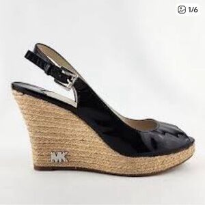 Michael Kors Black Patent Wedge Espadrilles
